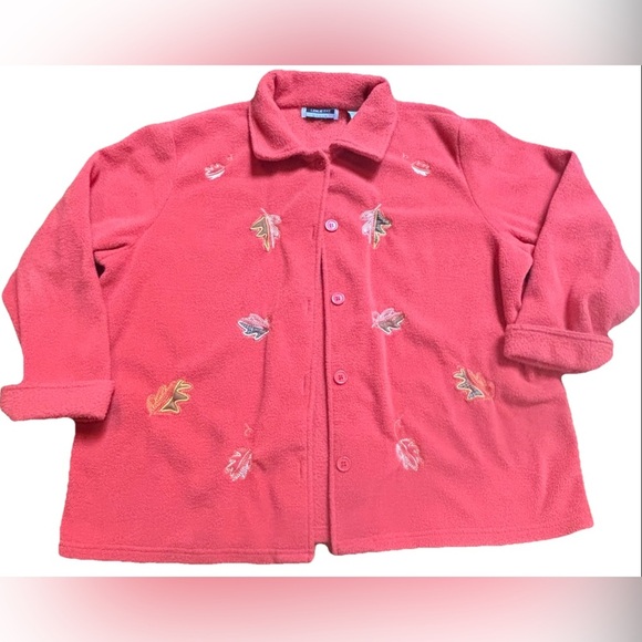 Vintage Leslie Fay Womens Coral Button-up Embroidered Polyester Blazer Jacket 3X - Picture 1 of 4